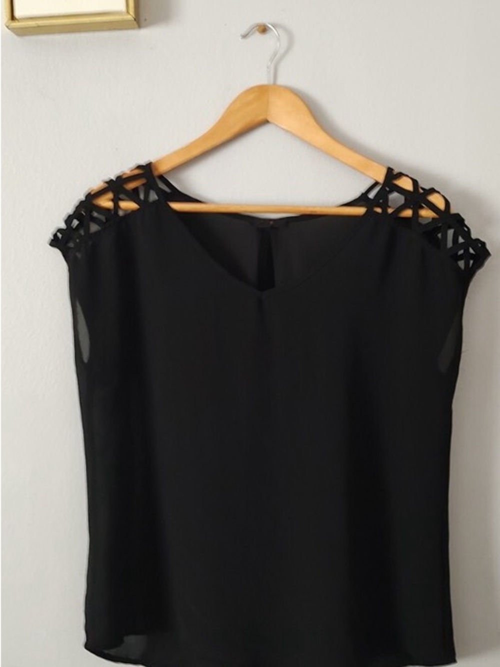 Women’s Black Woven-Shoulder Blouse